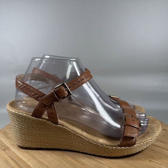 Vionic Enisa Sandals Size 7 Brown Wedge Orthaheel Ankle Strap Espadrille - Picture 1 of 9